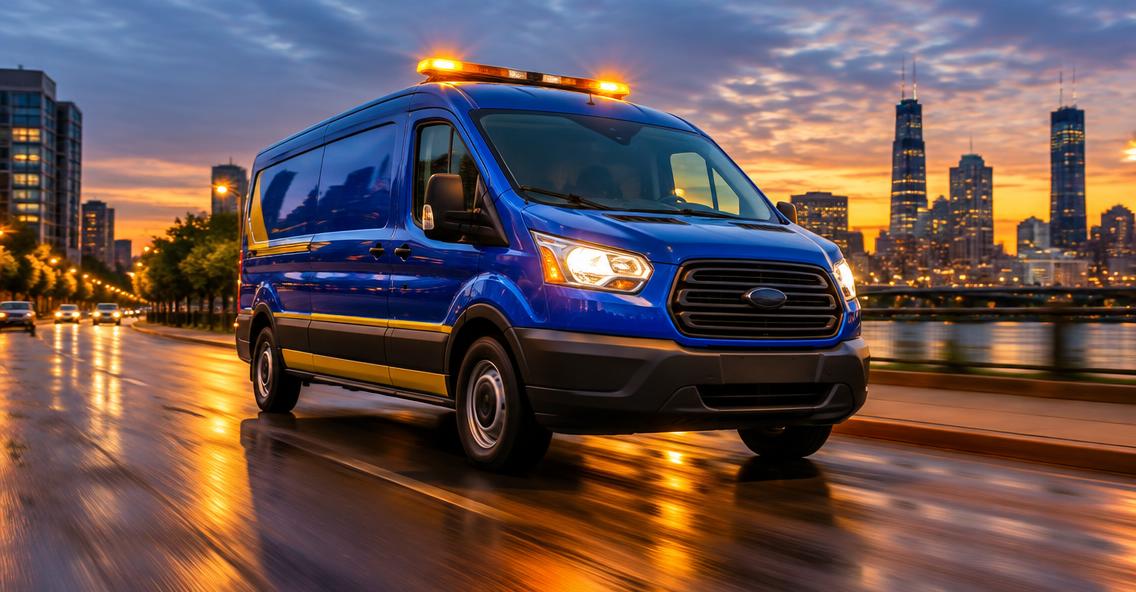 Mobile Drive Mobilize automotive key service van driving to a customer